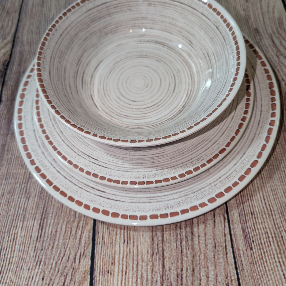 Cream and Brown Handcrafted Dinnerware Set